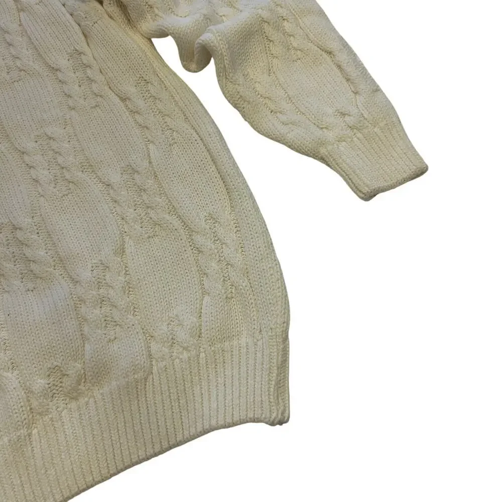 Vintage IZOD Cream Cable Knit Sweater | Large | 100% Cotton Crew Neck